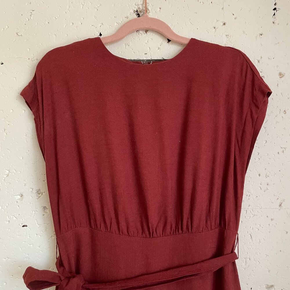 ๐ฅ Ann Taylor | Rust Brown Linen Blend Tie-Waist Dress 0 - Picture 5 of 8